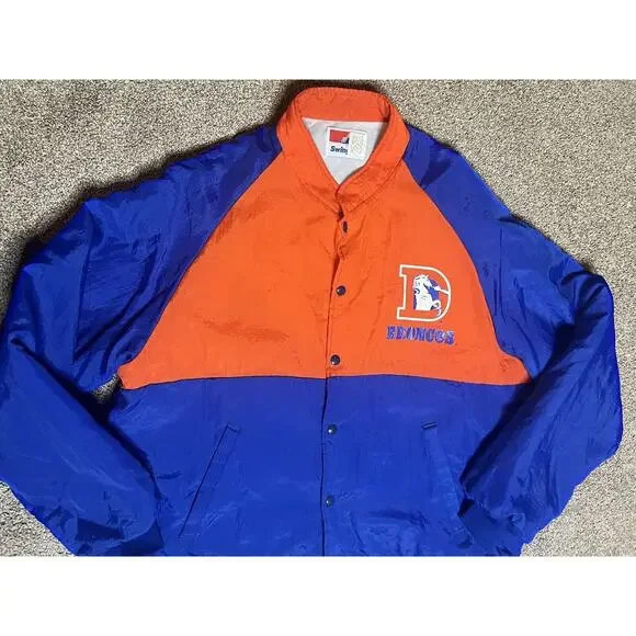 Vintage Broncos NFL Nylon 80s Button Up Jacket XL Made In USA Swingster - Picture 2 of 14